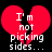 Red broken heart with white text 'I'm not picking sides...' on black background, two identical frames side-by-side.
