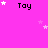 A bright pink background with multiple 'Toy' text elements and scattered white/pink stars in a