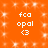Orange background with white pixelated text 'fca opal <3' repeated in four identical quadrants, each surrounded by small white sparkles.