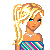Pixel art contact sheet showing a blonde female character in a colorful striped dress with swimwear elements, displayed across multiple frames including full-body and partial views.