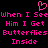 Pixelated pink text on black background with heart symbol above, repeating 'When I See Him I Get Butterflies Inside' in two