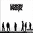 Black-and-white pixelated image with silhouettes of people, text elements, and a pixelated logo at the top.
