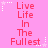Pink background with red text reading "Live Life In The Fullest" repeated in a pattern, surrounded by white star and dotted line decorations