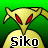 Pixelated character with yellow body, red eyes, and green background displaying 'Siko' text.