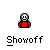 Pixelated character in red shirt with white face and black eyes, shown in multiple poses including standing, arms raised, and falling over on gray background.