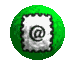 Green spherical icon with white textured patch containing @ symbol, rotating to show different angles of the patch and symbol.