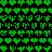 Green heart-shaped pixels arranged in a repeating pattern on a black background with faint, partially obscured alphanumeric text.
