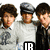 Animated sequence of a group of young men in various poses and outfits with overlaid text labels.