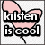 Pixelated icon with pink bunny ears, text 'kristen is cool' over a transparent background and green section reading 'but ...'