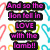 Pixelated text in purple letters on black rectangular blocks arranged vertically, surrounded by colorful question mark shapes on a white background.