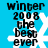 Blue background with white snowflake symbols and black text reading "winter 2008 the best ever" in two vertical
