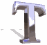 A metallic 3D letter T with blue highlights and a shadow, shown in multiple animated states with varying angles and partial visibility.