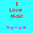 Red pixelated text "I Love Nick!" on cyan background with pink and purple star-like symbols below.