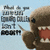 Animated sequence showing a brown cartoon character with large teeth and one visible eye, against a light blue background with pixelated text.