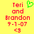 Yellow background with red pixelated text reading "Teri and Brandon 9-1-07 <3" on left, same text without heart symbol on right.