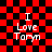 Red and black checkered background with white text reading "I Love Taryn" in four identical arranged in a