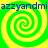 Four identical green and yellow spiral patterns arranged in a with blue text "azzyandmi" repeated horizontally above and below the