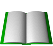 Animated sequence of an open book with green borders, showing page-turning motion
