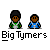 Animated pixel art of two figures with dark hair, one in green and white clothing, the other in blue and white, against a gray background with 'Big Tymers' text.