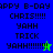 Pixelated birthday message icon with text and star symbols on blue, green, cyan backgrounds.