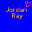 Blue background with orange pixelated text 'Jordan Ray' and a pink heart symbol above the left instance of the name.