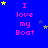 Blue background with pink text reading "I love my Boat" repeated in a , surrounded by yellow and blue stars