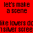 Red background with black pixelated text reading 'lets make a scene' and 'like lovers do silver screens' in two