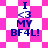 Pixelated icon with blue text "I <3 MY BF4L!" over pink and white checkered background, transitioning to diamond pattern.