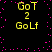 Yellow text 'GoT 2 GoLf' on black background with pink dots, repeated in four quadrants with no visible animation changes.