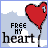 Animated contact sheet of a 5x5 grid showing sequential frames from an AIM buddy icon featuring red heart balloons and the text "FREE MY heart" against a light blue sky background with white clouds.