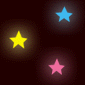 glowing star icons in yellow, pink, and cyan colors against a dark background with soft light halos