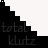 A 5x5 contact sheet of animated frames showing a black-and-white pixelated icon with text "total klutz" and "and proud" in various states, including partial visibility, animation effects like small red highlights, and frame-to-frame changes in text clarity and position.