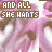A static pixel art image with repeating pink and brown heart shapes, white text reading "AND ALL SHE WANTS" at the top, and brown text reading "IS FOR SOMEONE TO LOVE HER" below.