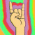 A 50x50 pixel animated buddy icon featuring a hand making the rock-on gesture on the left and "Original Icons .com" text on the right, displayed as a contact sheet with two frames showing sequential animation.
