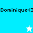 Pixelated text 'Dominique<3' appears on cyan and white backgrounds with a star symbol changing from white to blue.