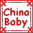 Pixel art contact sheet showing a character in red outfit with yellow stars, text "China Baby", and multiple views of the same figure across six frames.