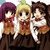 Three pixelated anime-style characters stand side-by-side, each with distinct hair colors and clothing details.