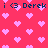 Pixelated pink background with repeating light pink hearts and dark blue text reading 'i <3 Derek' in two horizontal