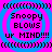 A static digital image with a bright pink background and blue concentric circles, displaying the text "Snoopy BLOWS UP MIND!!!" in black pixelated font.