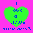 Green heart-shaped icon with blue text on pink background, showing 'i love aj 1.17.09 forever<3' in four identical
