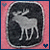 Animated icon shows a silver deer with antlers standing in a dark oval frame on pink background, transitioning from left-facing to right-facing pose.