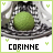 nine identical static images showing a green golf ball in a lacrosse net with 'CORINNE' text below, bordered by light green and small heart shapes
