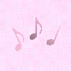 Six musical note icons in varying shades of pink and brown on a light pink background, arranged horizontally