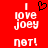 Red background with white pixelated text reading "I love Joey net!" and a black pixelated heart symbol above the text.