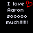 Pixelated text on black background with red heart symbol replacing 'you' in 'I love Aaron sooooo much!!!!!'
