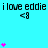 A static image with cyan background displaying repeated text "i love eddie" and heart symbols in pink and black.
