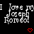 Pixelated text 'Joseph Romeol' appears with red heart and arrow symbols on black background, animated between frames showing symbol changes.