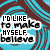 A repeating pattern of text "I'D LIKE TO MAKE MYSELF BELIEVE" in white and red lettering on a blue-and-brown wavy background.