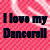 Pixelated text on a pink background with white streaks, showing 'I love my Dancers!!' and 'GREATEST TIMES' in dark blue and black fonts.