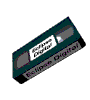 Animated sequence of a VHS tape icon rotating through multiple angles, displaying text labels and color variations on its label.